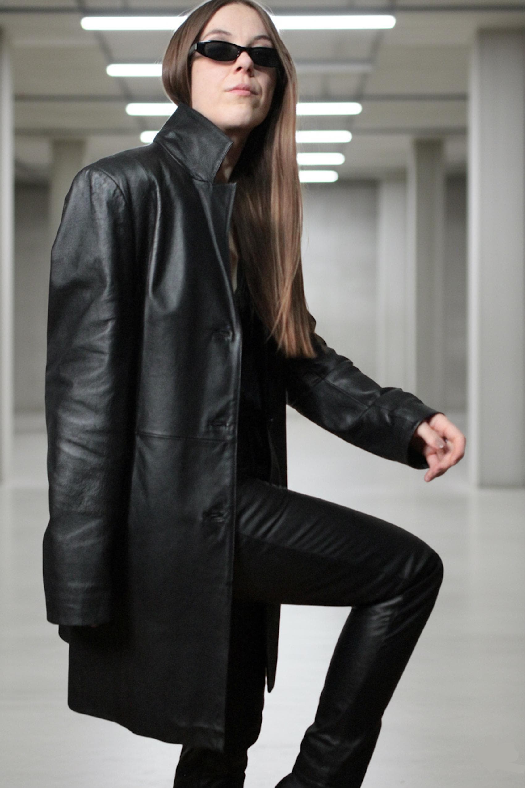 Womens Long Leather Blazer / 2000s Vintage Black Leather Coat - Etsy