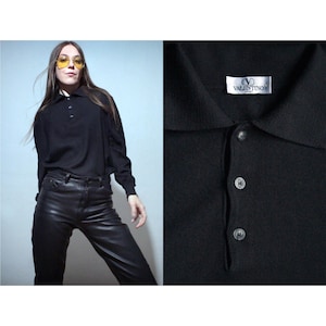 Valentino black wool sweater / Vintage polo knit pullover