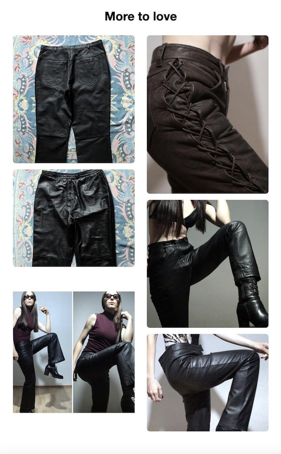 00s Purple Leather Pants / High Waisted Flare Leather Trousers