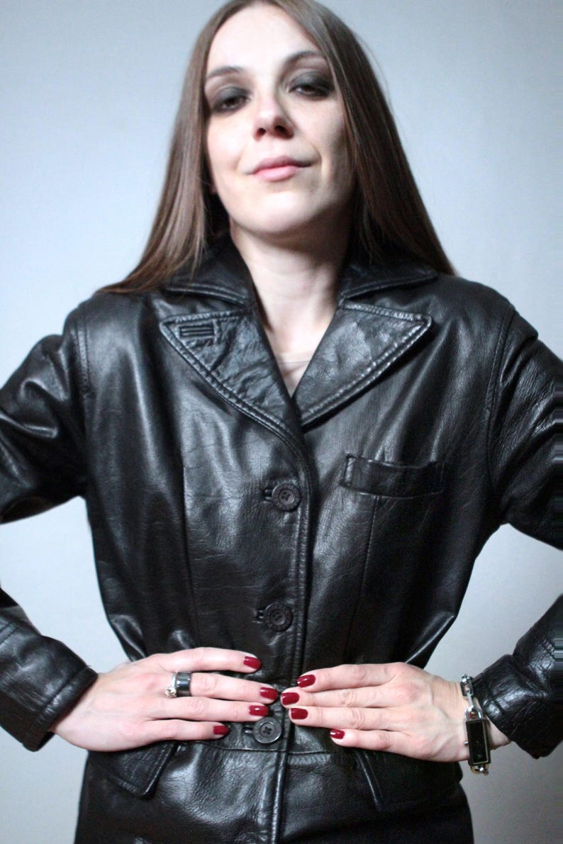 insulated black leather blazer cargo pilot's jacket
