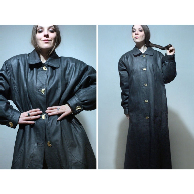 plus size long blue leather coat for winter with insulated liner