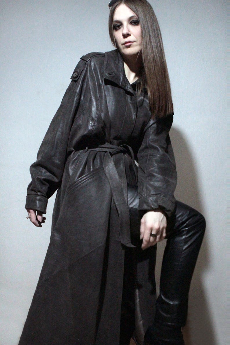 vintage long brown suede coat plus size leather trench coat