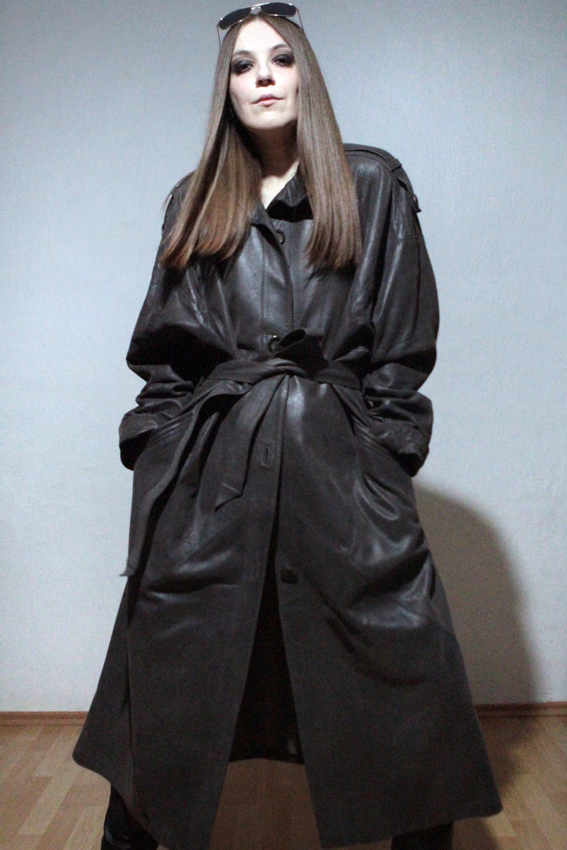 vintage long brown suede coat plus size leather trench coat