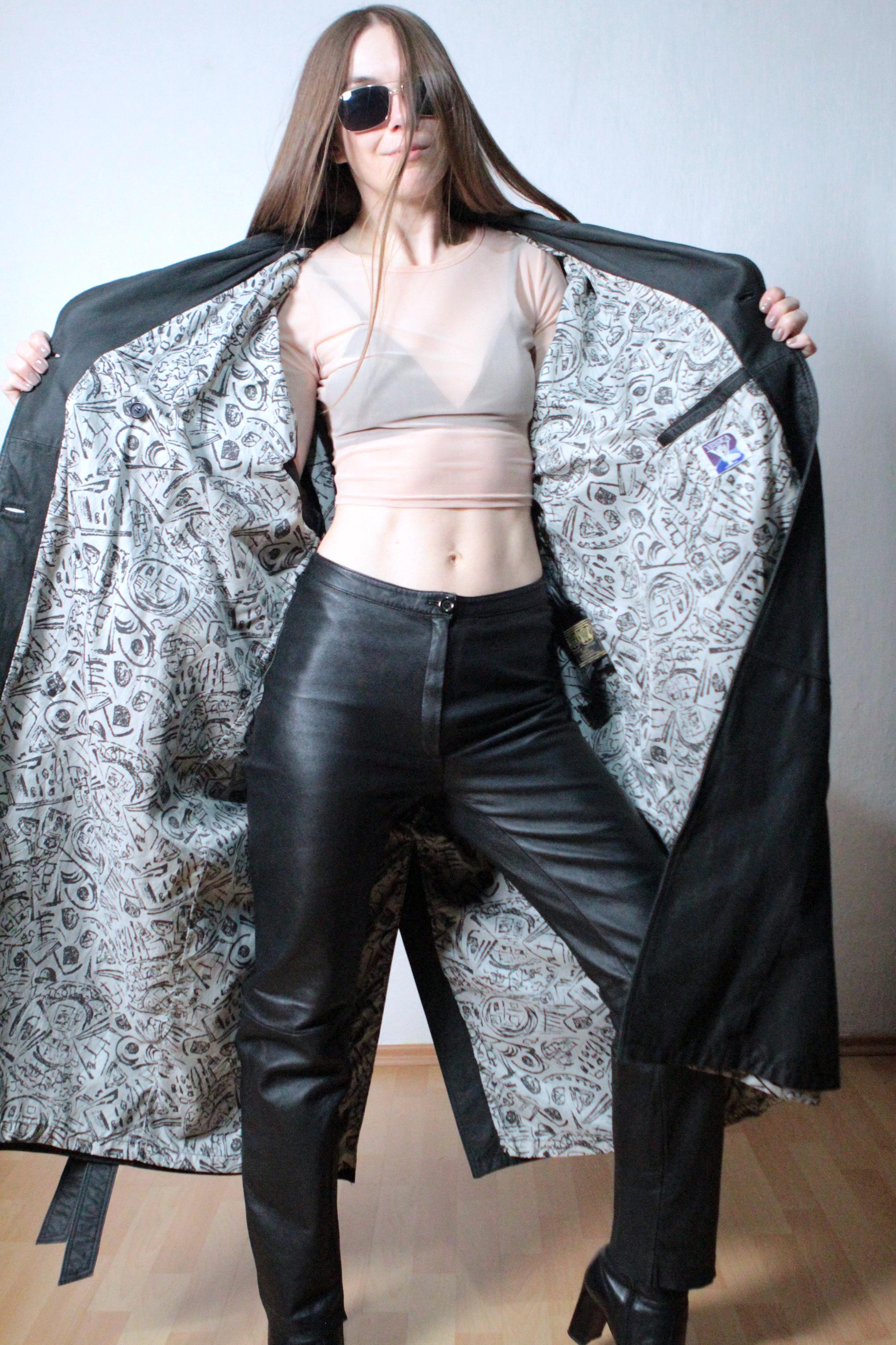 Leather Maxi Coat / 90s Vintage Gray Trench Coat With a Belt PLUS