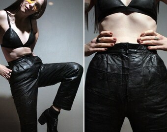 80s Vintage patchwork leather pants / High waisted tapered leather trousers