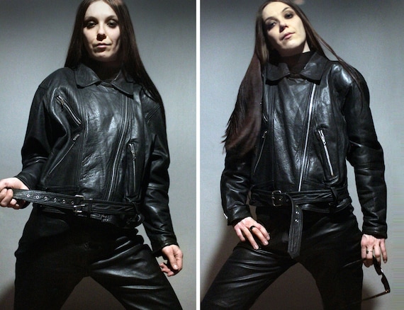 80's - 90's Vintage Motorcycle Leather Jacket XL Branded