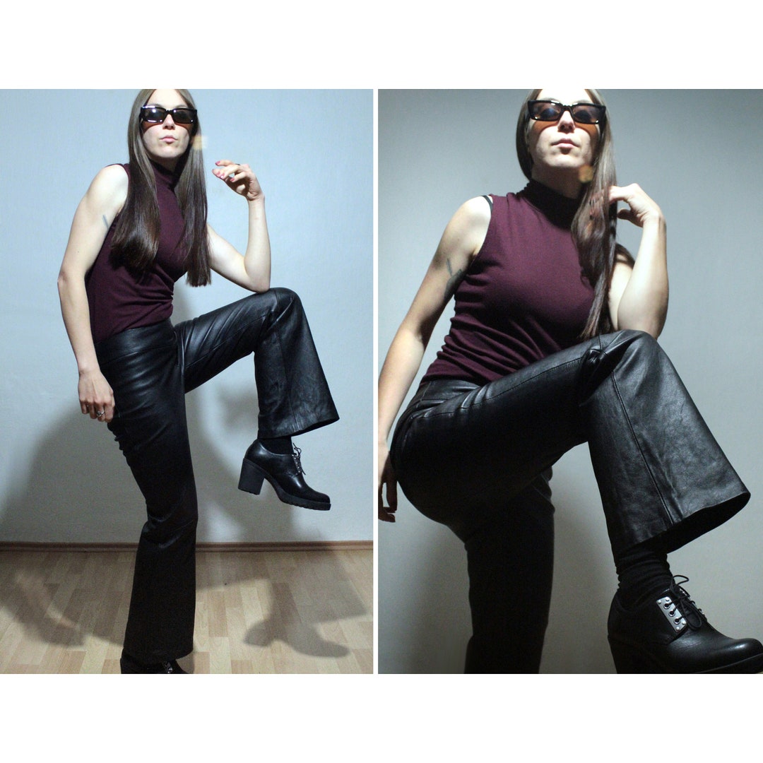 Flare Leather Pants / Low Waisted Bell Bottom Leather Trousers Etsy