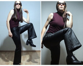 Flare leather pants / Low waisted bell bottom leather trousers