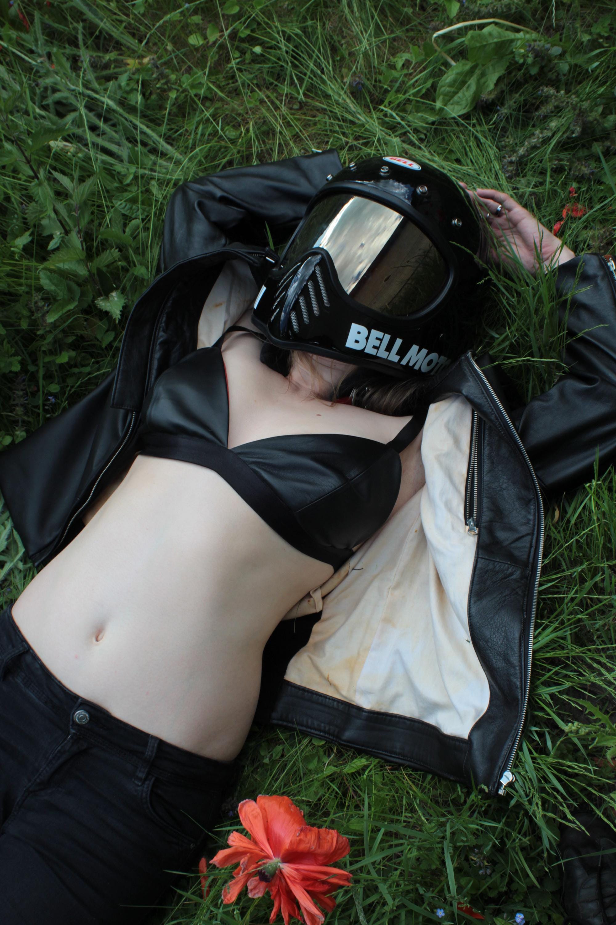 Leather bra / Black lingerie / Sexy triangle bralette