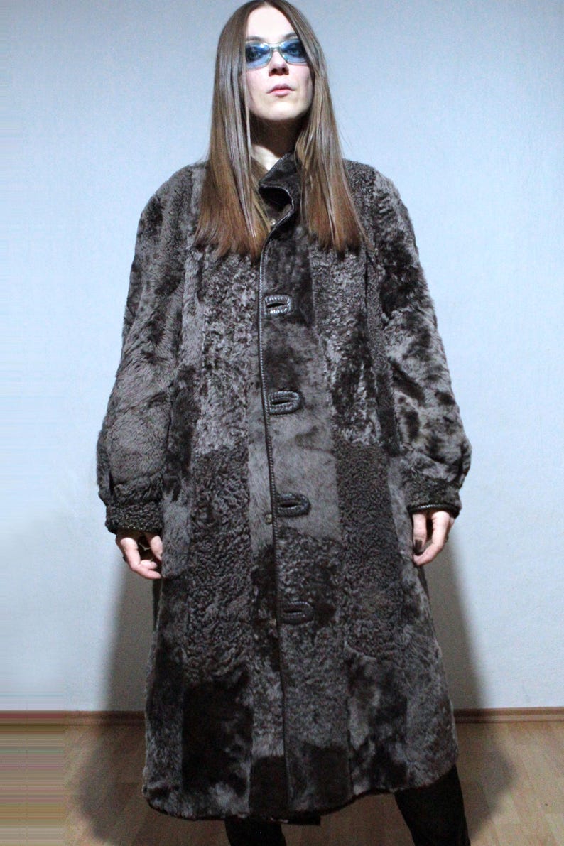 reversible brown sheepskin coat with real shearling teddy bear fur