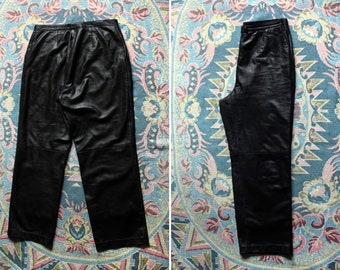 PLUS SIZE Wide leg leather pants / High waisted flare leather trousers