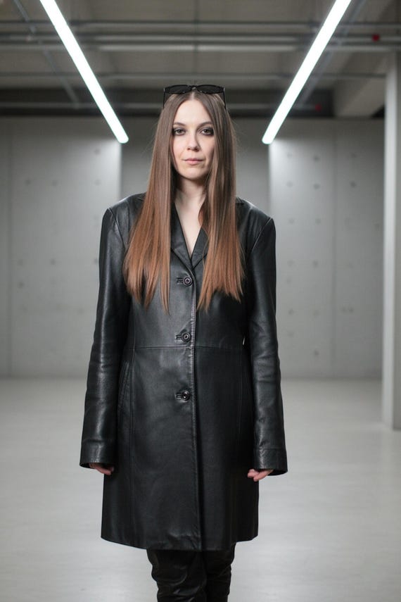 ジャケット・アウター 2000s used puff sleeve long leather coat Womens Long Leather Blazer / 2000s Vintage Black Leather Coat - Etsy