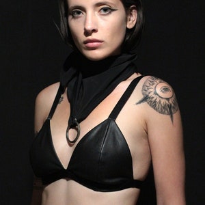Leather bralette / Black lingerie / Leather triangle bra image 5
