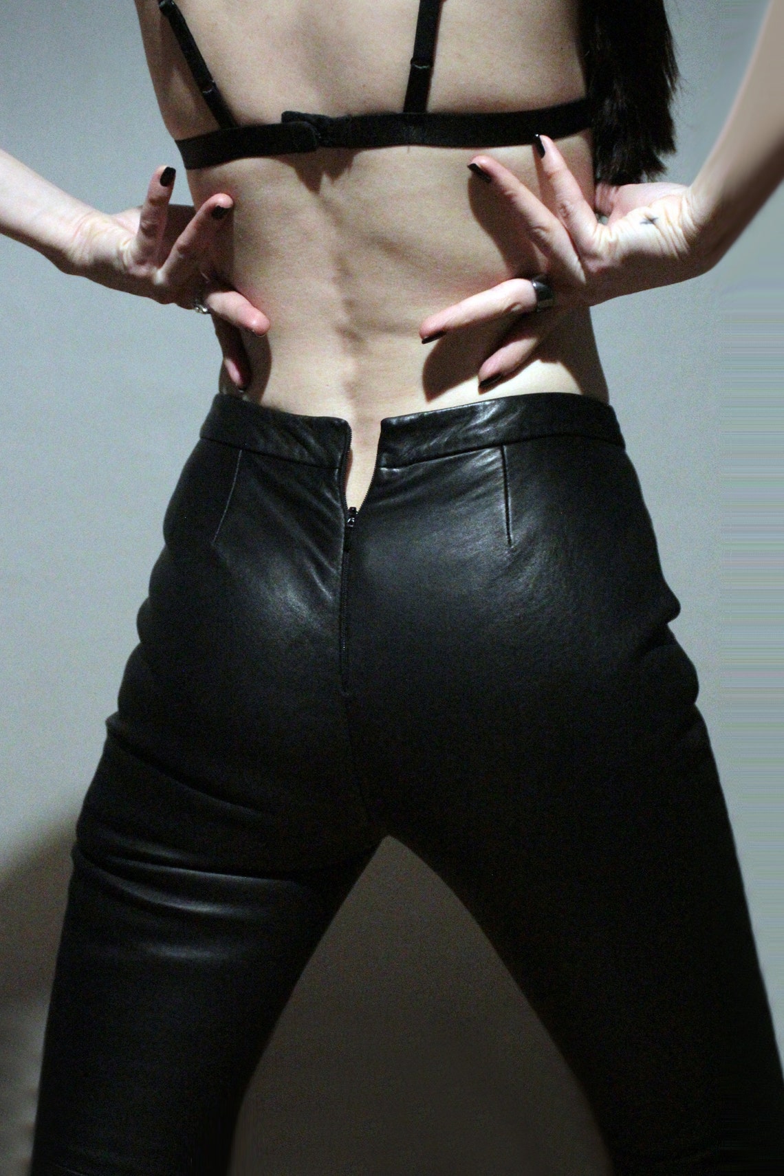 Rear Zipper Leather Pants / Womens High Waisted Leather Etsy