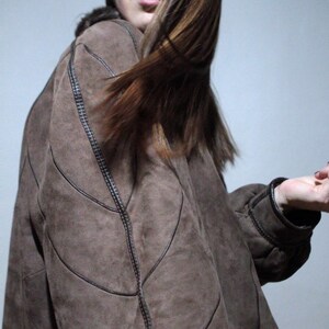 reversible brown sheepskin coat with real shearling teddy bear fur