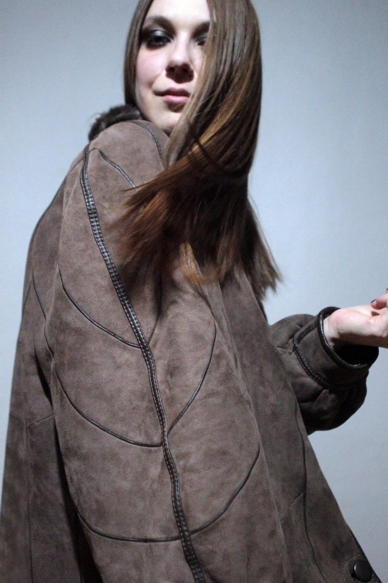 reversible brown sheepskin coat with real shearling teddy bear fur