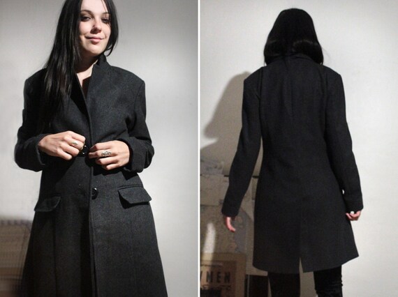 Long Wool Coat / Vintage Gray Wool Coat / Minimal