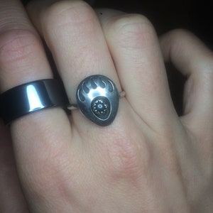 hematite band ring with southwestern sterling silver ring