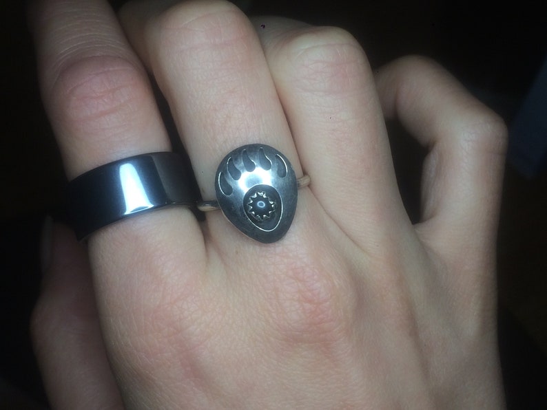 hematite band ring with southwestern sterling silver ring