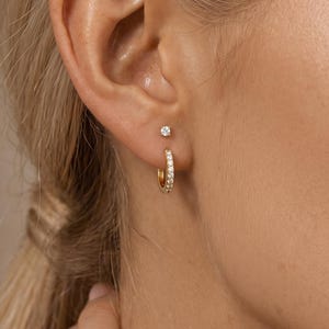 18K Gold Filled Ear Jacket | Adjustable Two Hole Under Lobe Earring | Front to Back CZ Pave Hoop Studs | Minimalist Dainty Gift