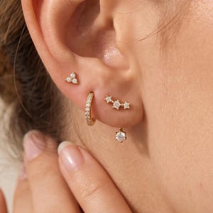 3-Piece CZ Earring Set, 18k gold Gold Hoop Stud & Drop Stack Set, Minimal Dainty Luxury Everyday Earrings, Gift for Her