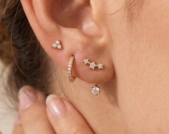 3-Piece CZ Earring Set, 18k gold Gold Hoop Stud & Drop Stack Set, Minimal Dainty Luxury Everyday Earrings, Gift for Her