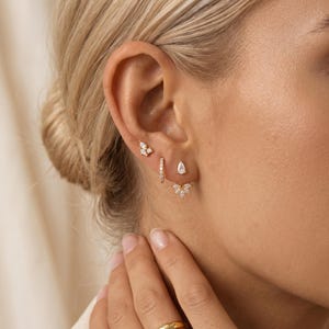 925 Sterling Silver Ear Stack Set, Marquise CZ Stud, Snowflake Drop Earrings & Pavé Huggie Hoop, Dainty Gift for Her