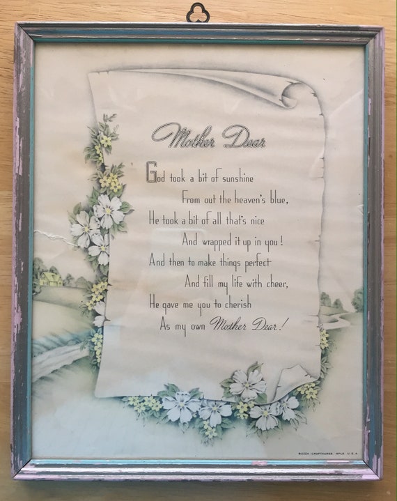 Beautiful Framed Mother Dear Poem A Vintage Etsy