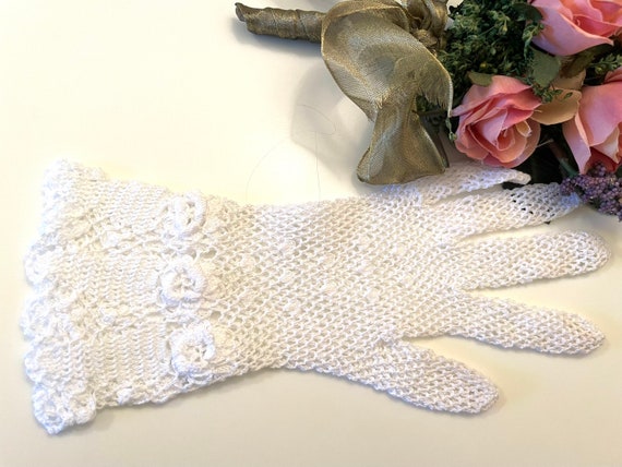 Darling White Netted Gloves with Lace Trim - image 8