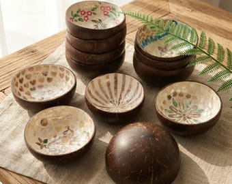 Mother of Pearl Inlay Coconut Bowl Handmade Smoothie Bowl Eco Friendly Boho Decor