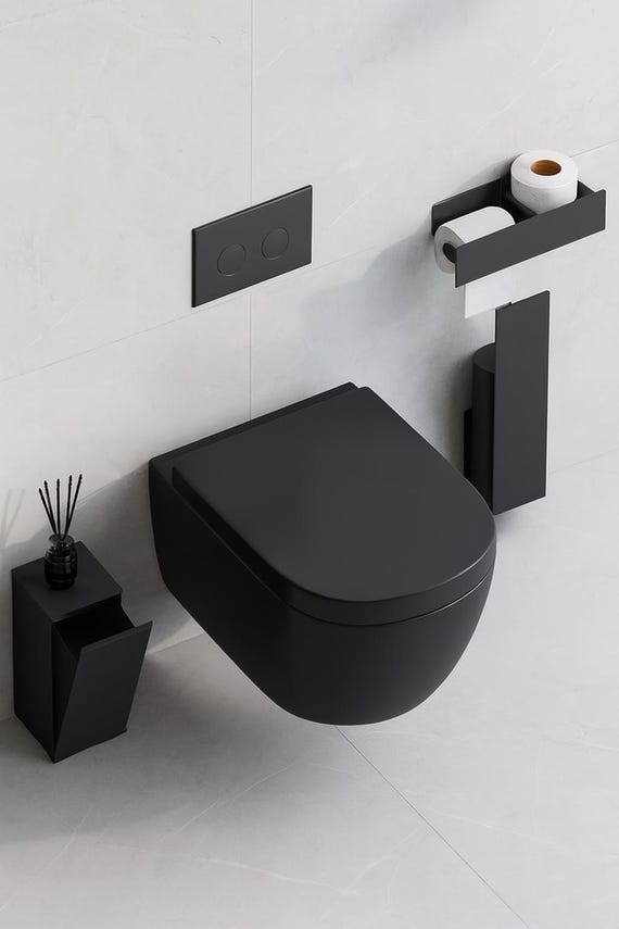 Modern Bathroom Accessory Set | Minimalist Wall-Mounted Holders & Shelf