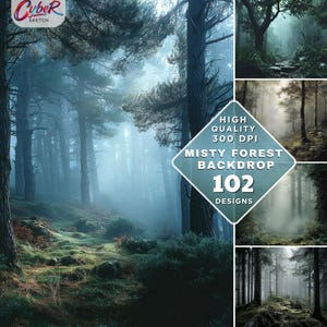 Pacote de Cenários Digitais Floresta Nebulosa, Fundo Fotográfico Bosque Encantado (102 Designs)