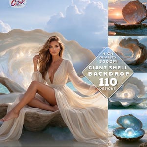Fondo gigante de conchas marinas, perlas oceánicas de fantasía, accesorio para fotografía de maternidad (descarga digital)
