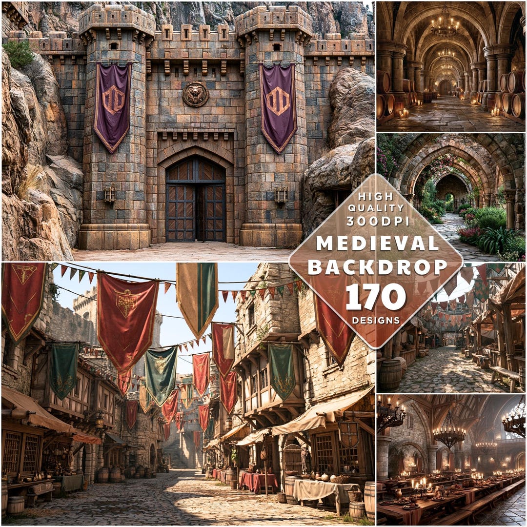Medieval Castle Backdrop Bundle, Gothic Hall, RPG Photo Booth (digital ...