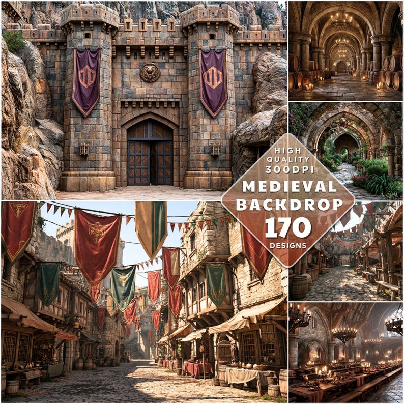 Backdrop Midieval Medieval Castle Backdrop Bundle, Gothic Hall, RPG Photo Booth (digital ...