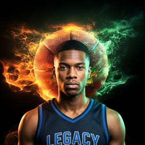 80 Fireball Basketball Digital Backdrops, Flaming Hoop Sports Photography Background (Digital Download) image 7