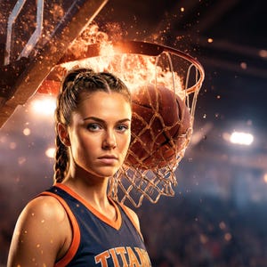 80 Fireball Basketball Digital Backdrops, Flaming Hoop Sports Photography Background (Digital Download) image 3