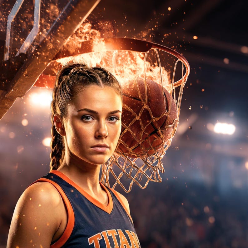 80 Fireball Basketball Digital Backdrops, Flaming Hoop Sports Photography Background (Digital Download) image 3