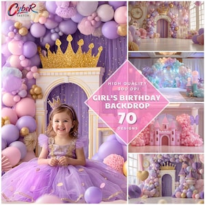 Princess Castle Birthday Backdrop Bundle (70 Designs) (Digital Download)