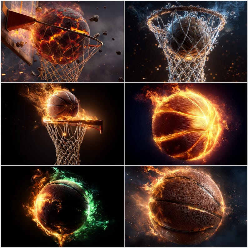 80 Fireball Basketball Digital Backdrops, Flaming Hoop Sports Photography Background (Digital Download) image 6