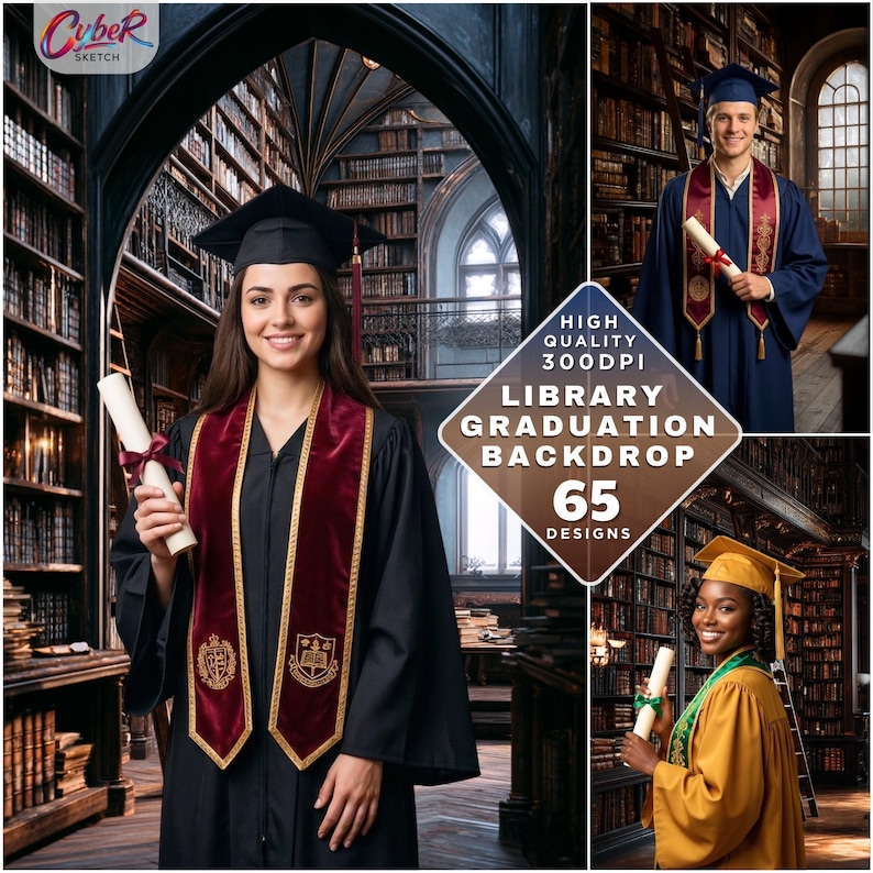 Dark Academia Library Graduation Backdrop, Vintage Bookshelf Senior ...
