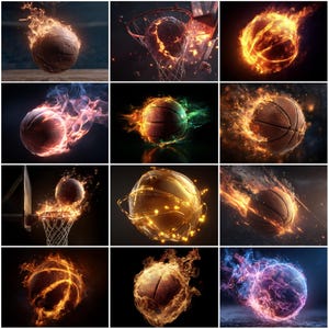 80 Fireball Basketball Digital Backdrops, Flaming Hoop Sports Photography Background (Digital Download) image 8