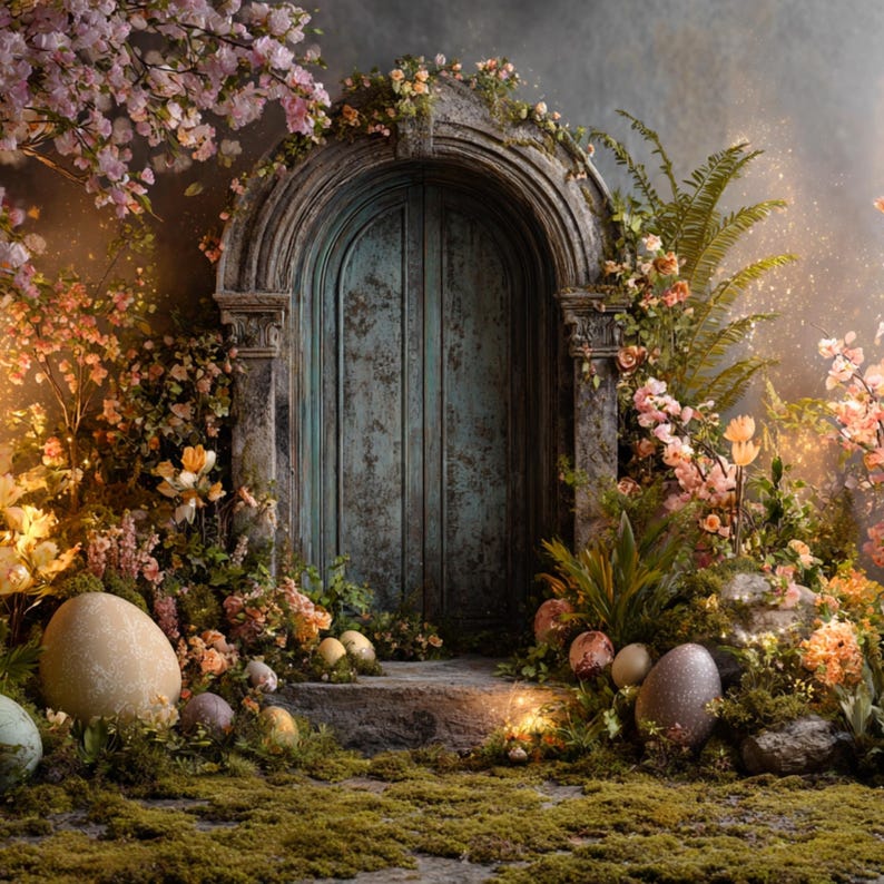 Enchanted Easter Door Backdrop, Magical Forest Spring Garden, Fairy ...