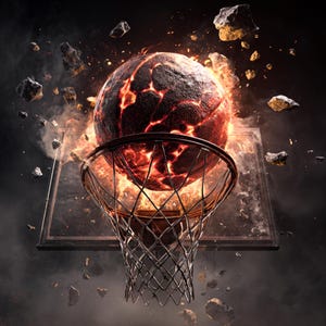 80 Fireball Basketball Digital Backdrops, Flaming Hoop Sports Photography Background (Digital Download) image 5