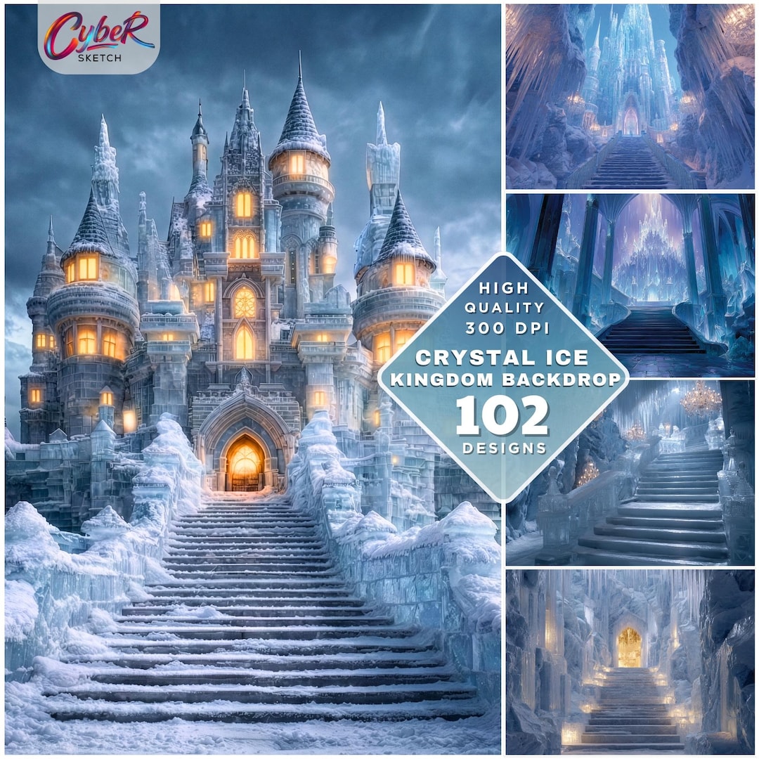 Ice Castle Digital Backdrop, Winter Wonderland, Frozen Kingdom, Crystal ...