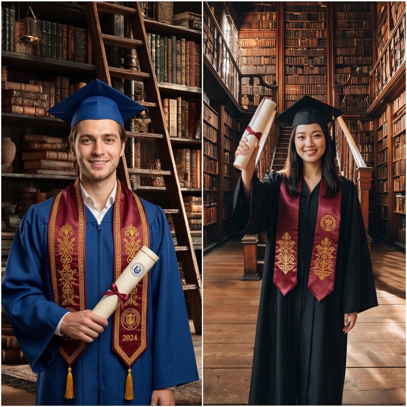 Graduation Photo Library Background Dark Academia Library Graduation Backdrop, Vintage Bookshelf Senior ...