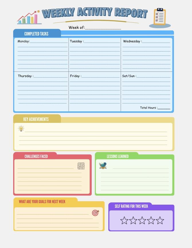 Printable Weekly Activity Report | Productivity Planner (PDF/PNG Format ...
