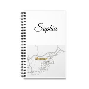 Notebook- Personalized Name -  Monaco Map Spiral Journal | Personalized Name Notebook