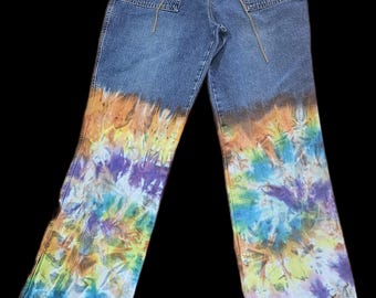 Damesjeans maat 9/10 met tie-dye print