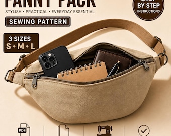 Fanny Pack Sewing Pattern PDF | Crossbody Belt Bag | Waist Bag DIY | Floral Meadow | A0 A4 US Letter | Crescent Bag Easy Beginner Pattern